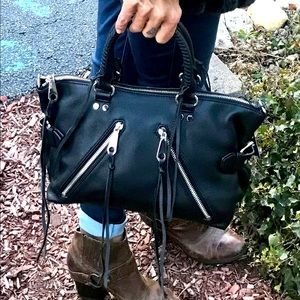 NWT Black leather moto satchel designer purse